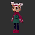 Animated Girl With Double Bun Hair Gold Accessories Red Turtleneck Green Overalls Colorful Striped Cuffs