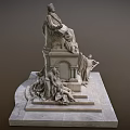 Detailed Monumental Stone Statue With Seated Figure And Flanking Pedestal Figures