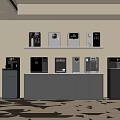 Modern Coffee Machine Display With Upper Lower Shelves And Various Brewing Equipment 3d model