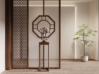 New Chinese-style partition porch partition wall 3d model