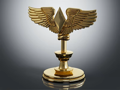 Golden Trophy With Winged Design Diamond Shaped Top And Pedestal Base 3d model