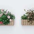 Wall Mounted Wooden Garden Planters With Various Flowers And Green Plants