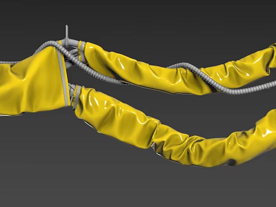Yellow Corrugated Industrial Hose With Gray Metal Connectors And Flexible Structure 3d model