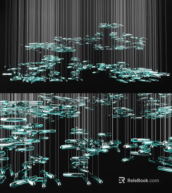 Modern Crystal Chandelier Design With Hanging Blue Transparent Crystals And Geometric Shapes 3d model 
