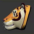 Colorful Cartoon Tiger Head With Yellow Purple White Fur Whiskers Gray Background And Reflection