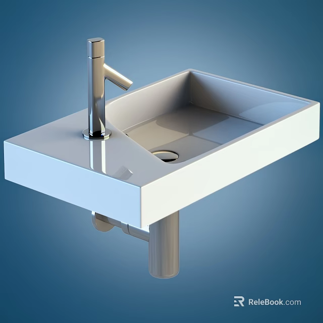 Modern White Washbasin with Sleek Design and Chrome Faucet on Countertop 3d model 