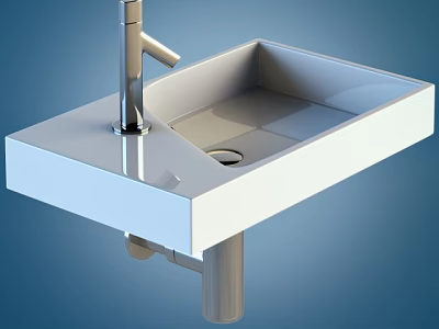 Modern White Washbasin with Sleek Design and Chrome Faucet on Countertop 3d model
