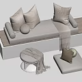 Modern Living Room Sofa With Pillows Ottoman Throw Blanket And Wooden Platform