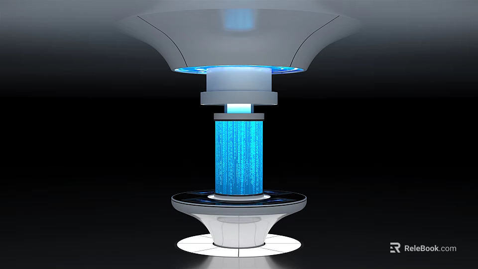 Modern Display Shelf With Blue LED Illuminated Column And Sleek Top Structure Design 3d model