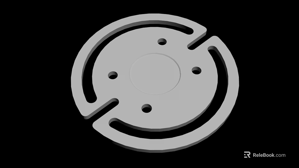 Gray Circular Mechanical Component With Central Hub Four Holes And Symmetrical Notches 3d model 