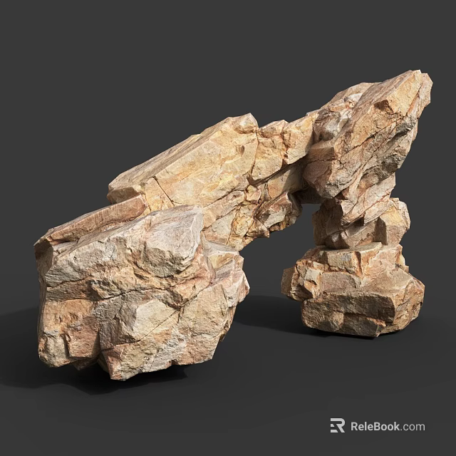 Natural Rock Formation With Weathered Texture And Arch Structure In Beige Brown Tones 3d model 