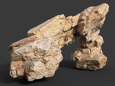Natural Rock Formation With Weathered Texture And Arch Structure In Beige Brown Tones 3d model