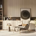 Modern Single Chair With Ottoman Throw Blanket And Decorative Painting In Minimalist Room