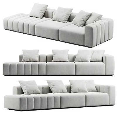 Modern Light Gray Upholstered Multi-Seater Sofa With Stitched Details Modular Design And Cushions 3d model