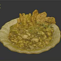 Hearty Mixed Food Bowl With Vegetables Beans Meat And Fried Items Garnished With Herbs