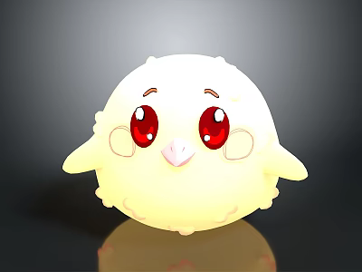 Cute White Fluffy Chick With Big Red Eyes And Soft Plush Texture 3d model