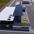Modern Commercial Complex with Sandwich Shop Parking and Outdoor Seating Area