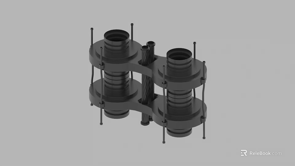 Mechanical Component With Two Cylindrical Parts And Metal Brackets 3d model 