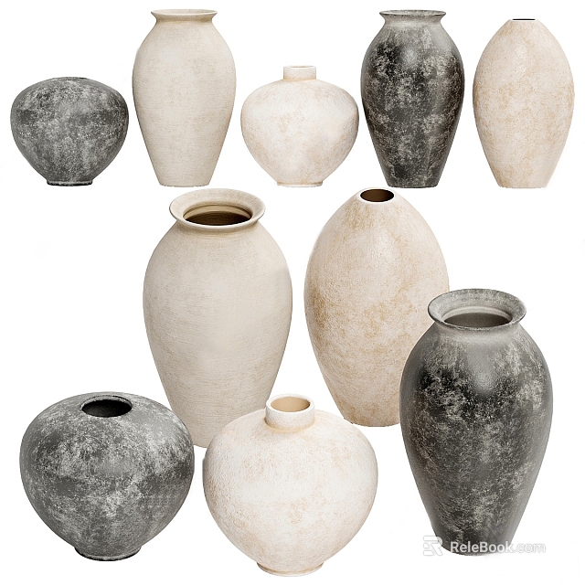 Decorative Ceramic Vases in Neutral Tones Modern Minimalist Style with Varied Shapes 3d model 