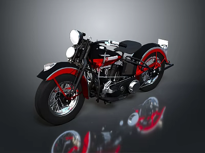Classic Black And Red Motorcycle With Round Headlight Chrome Details And Retro Design 3d model