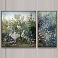 Botanical Paintings With Birds Leopard Green Leaves And Floral Nature Scenery