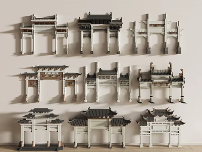 Traditional Chinese Memorial Archway Models Displaying Various Architectural Styles and Designs 3d model