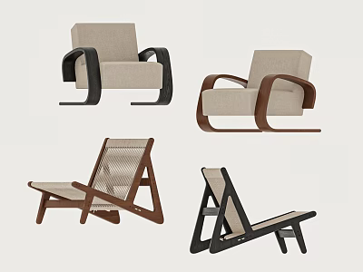 Stylish Modern Leisure Chairs In Various Designs With Wooden Frames And Fabric Seats 3d model