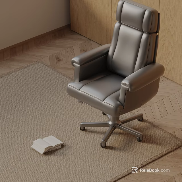 Gray Leather Massage Chair in Modern Room with Wooden Floor Beige Rug and Open Book 3d model 