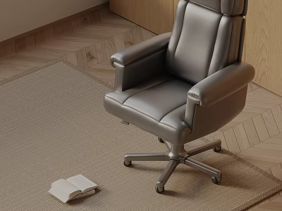 Gray Leather Massage Chair in Modern Room with Wooden Floor Beige Rug and Open Book 3d model