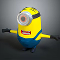 Playful Minion Character With Yellow Body Large Goggles Blue Overalls Outstretched Arms Grinning Expression