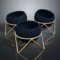 Modern Decorative Furniture With Three Black Bowls On Golden Stands
