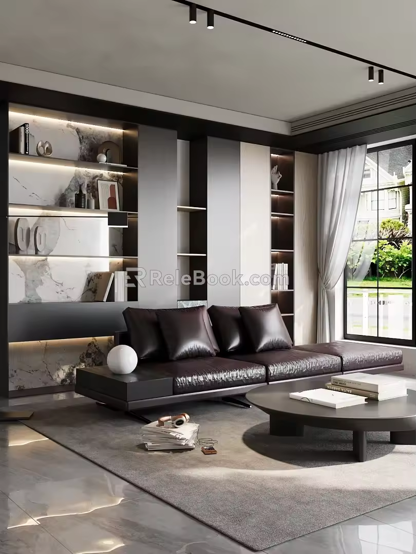 Modern Living Room Sofa Combination Side Table Carpet Bookcase 3d model