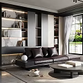 Modern Living Room Sofa Combination Side Table Carpet Bookcase 3d model