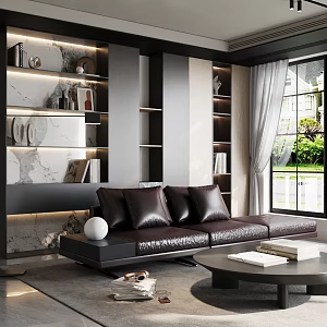 Modern Living Room Sofa Combination Side Table Carpet Bookcase 3d model