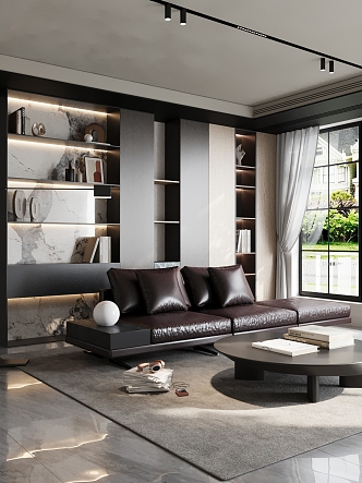 Modern Living Room Sofa Combination Side Table Carpet Bookcase 3d model