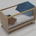 Modern Wooden Baby Crib with Perforated Sides Blue Mattress and Brown Accent