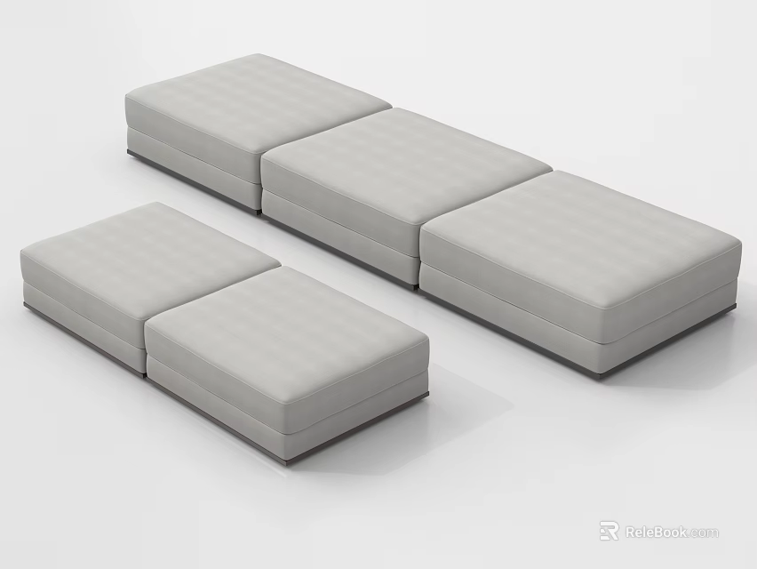Modern Light Gray Striped Ottoman With Modular Design For Living Space 3d model