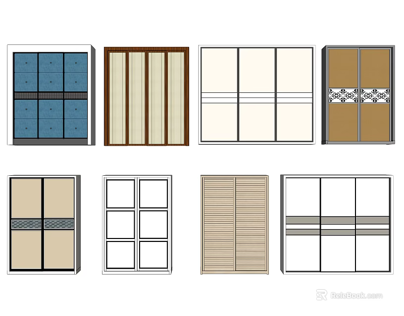 Various Wardrobe Door Designs With Different Patterns And Colors For Home Interior 3d model