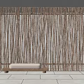 Modern Interior With Vertical Wooden Slat Partition And Light Colored Bench 3d model