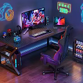 Modern E-sports Table and Chair E-sports Room Computer Table and Chair Cyberpunk Computer Ornaments Combination Computer Chair Computer Host Monitor Speaker Computer Peripherals 3d model