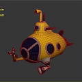 Cartoon Yellow Submarine With Blue Windows Mechanical Arm And Glowing Light
