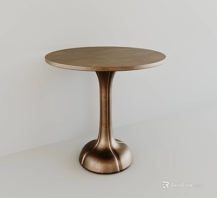 Round Wooden Top Dining Table With Elegant Curved Metal Base Modern Style 3d model 