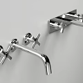 Two Modern Chrome Wall Mounted Water Faucets On Gray Background With Different Designs 3d model