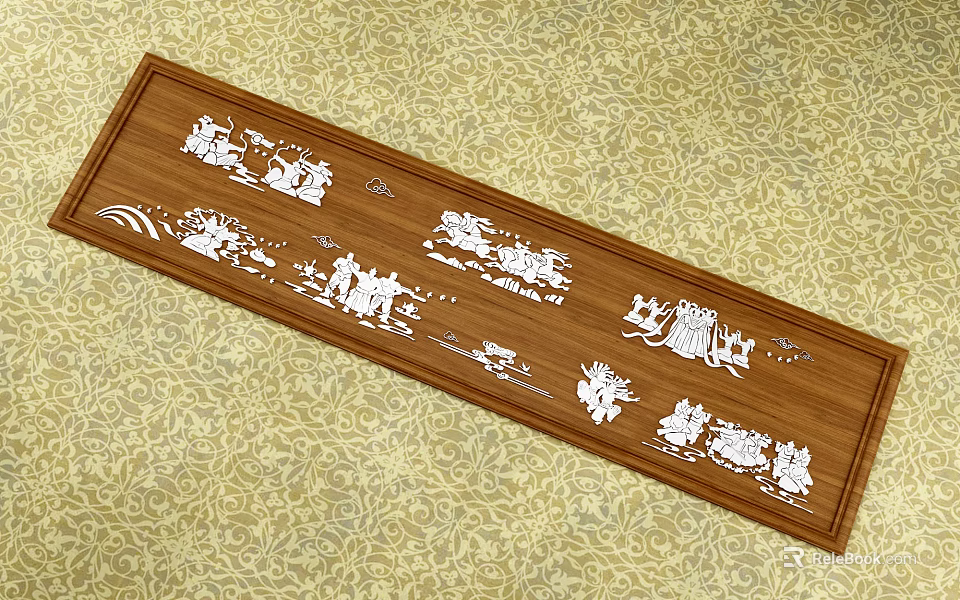 Intricate Artistic Carved Patterns on Wooden Decorative Board for Home Decor 3d model 
