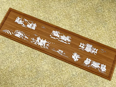 Intricate Artistic Carved Patterns on Wooden Decorative Board for Home Decor 3d model