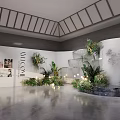WALCOM Photo Check in Spot with White Curved Walls Green Plants and Lighting