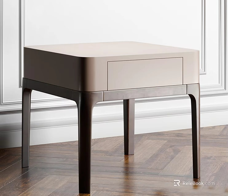 Modern Bedside Table With Light Top And Dark Wood Legs And Drawer 3d model 