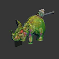 Small Warrior Riding Green Monster Pig With Red Eyes And Weapon