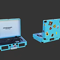 Crosley Blue Portable Turntable Audio System With Vinyl Record And Decorative Stickers