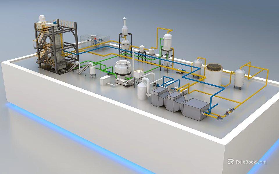 Industrial Processing Facility 3D Model With Pipes Tanks And Equipment 3d model 